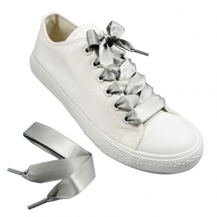 Sznurowadła satynowe wstążki srebrne